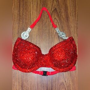 Pink lips bikini rhinestone bra